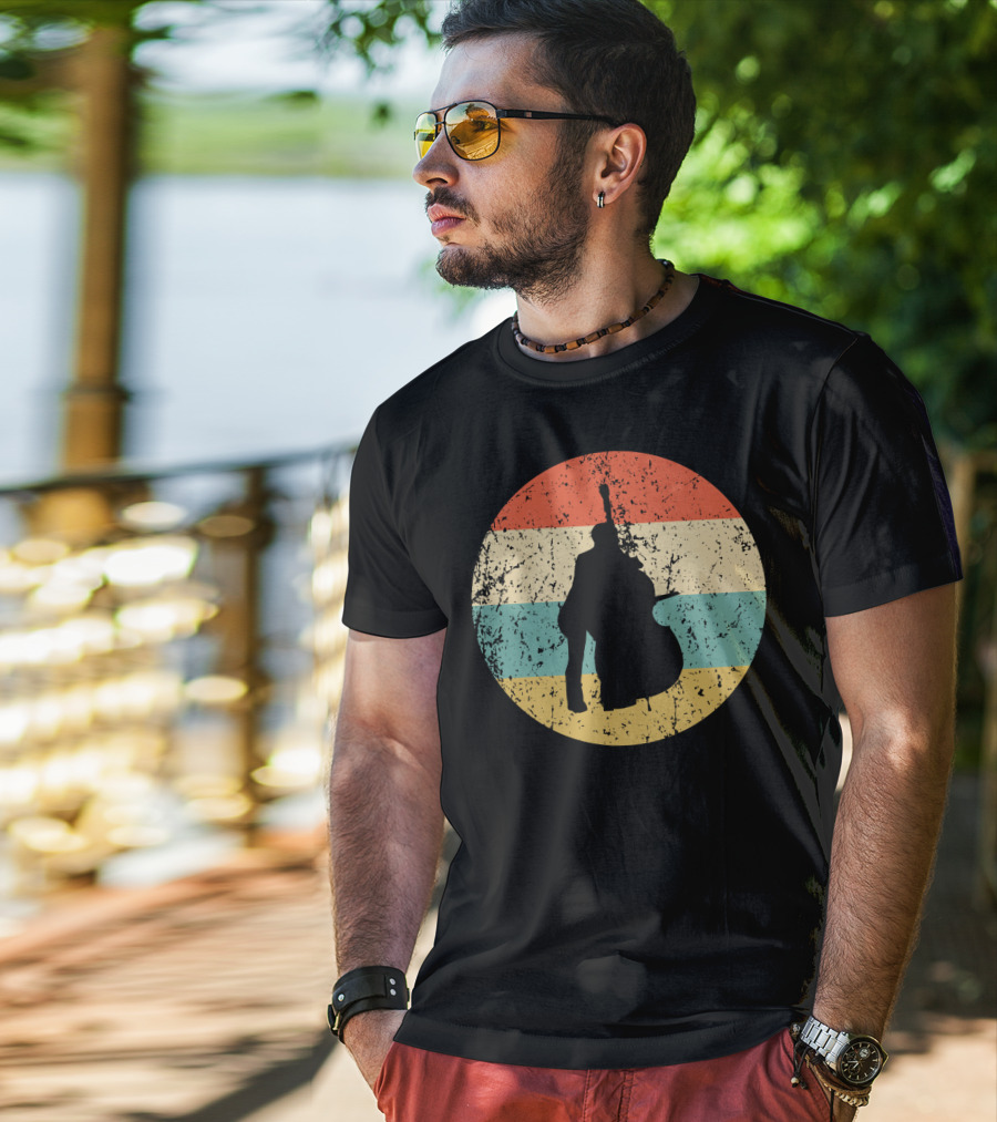 Vintage Stand Up Bass Retro Sunset Music T-Shirt