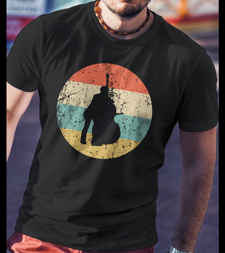 Vintage Stand Up Bass Retro Sunset Music T-Shirt