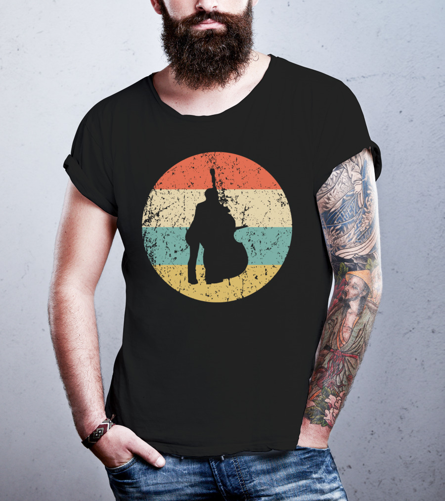 Vintage Stand Up Bass Retro Sunset Music T-Shirt