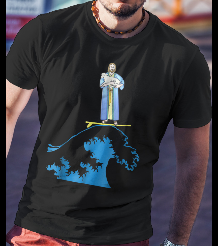 Surfing Jesus Riding The Wave With A Lamb T-Shirt