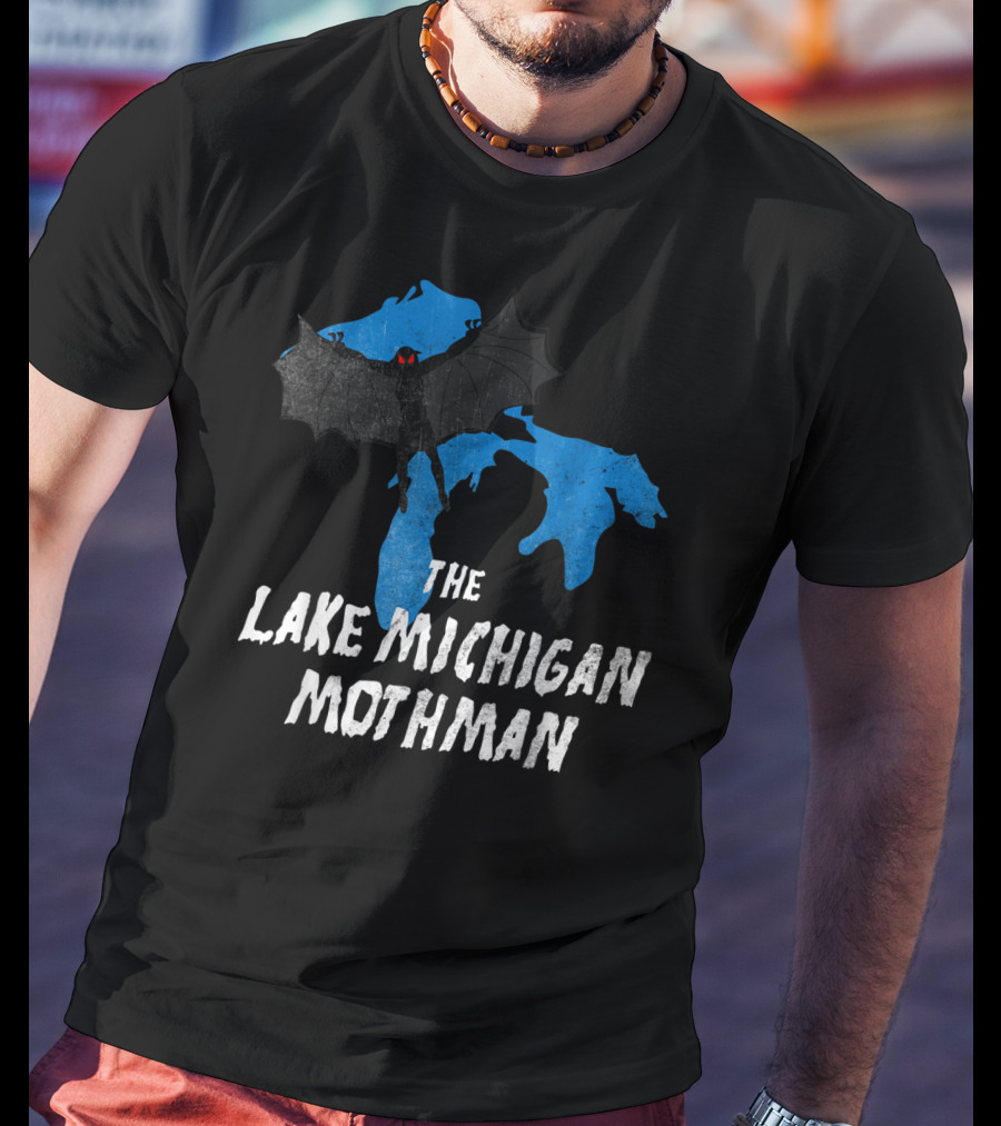 The Lake Michigan Mothman Over Michigan Map With Black And Red Bat Monster T-Shirt