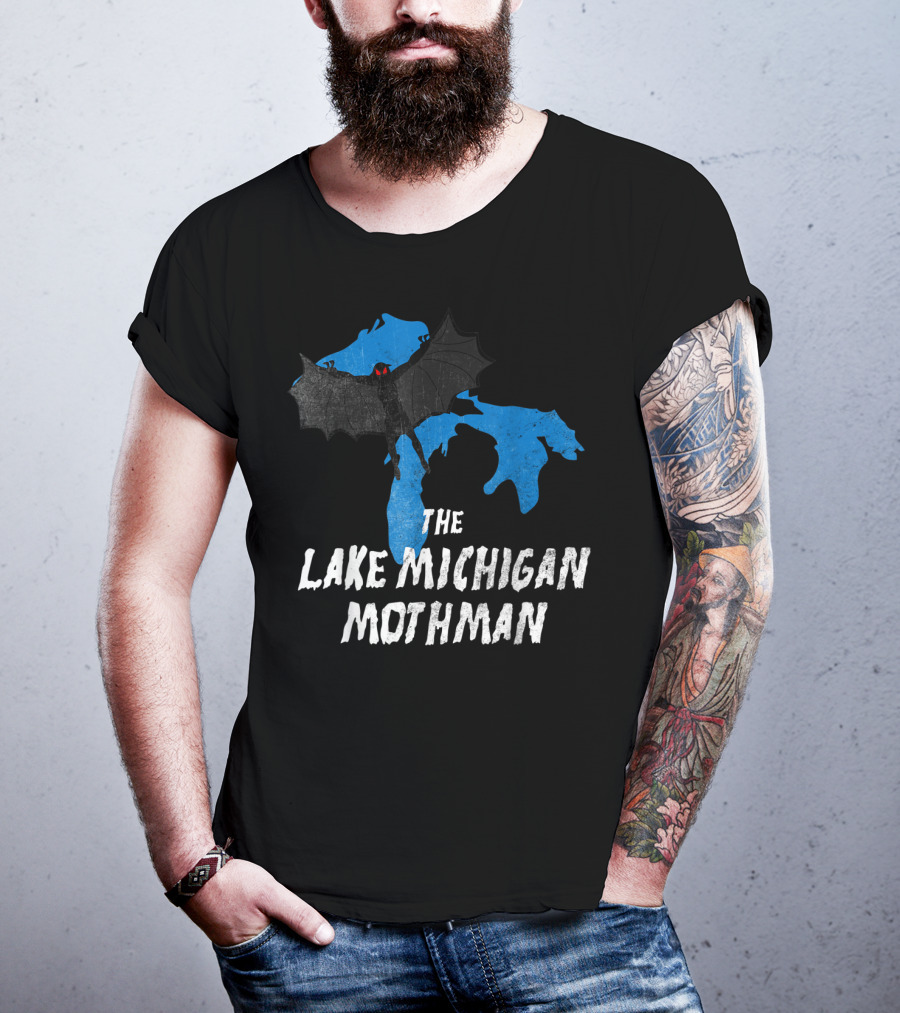 The Lake Michigan Mothman Over Michigan Map With Black And Red Bat Monster T-Shirt