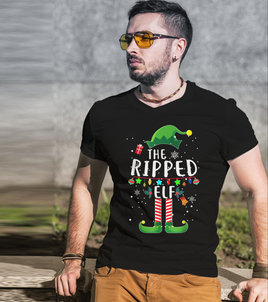 The Ripped Elf Christmas Family Fun Matching T-Shirt