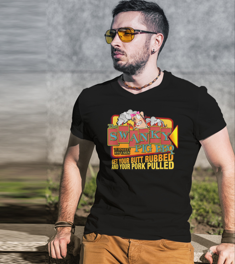 The Swanky Pig BBQ Turn Left Get Your Butt Rubbed And Your Pork Pulled T-Shirt