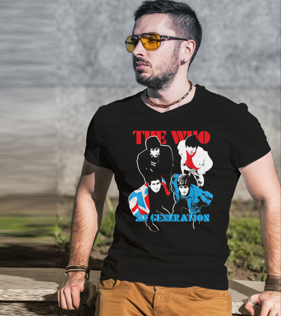 The Who My Generation Band Members With Union Jack Flag T-Shirt