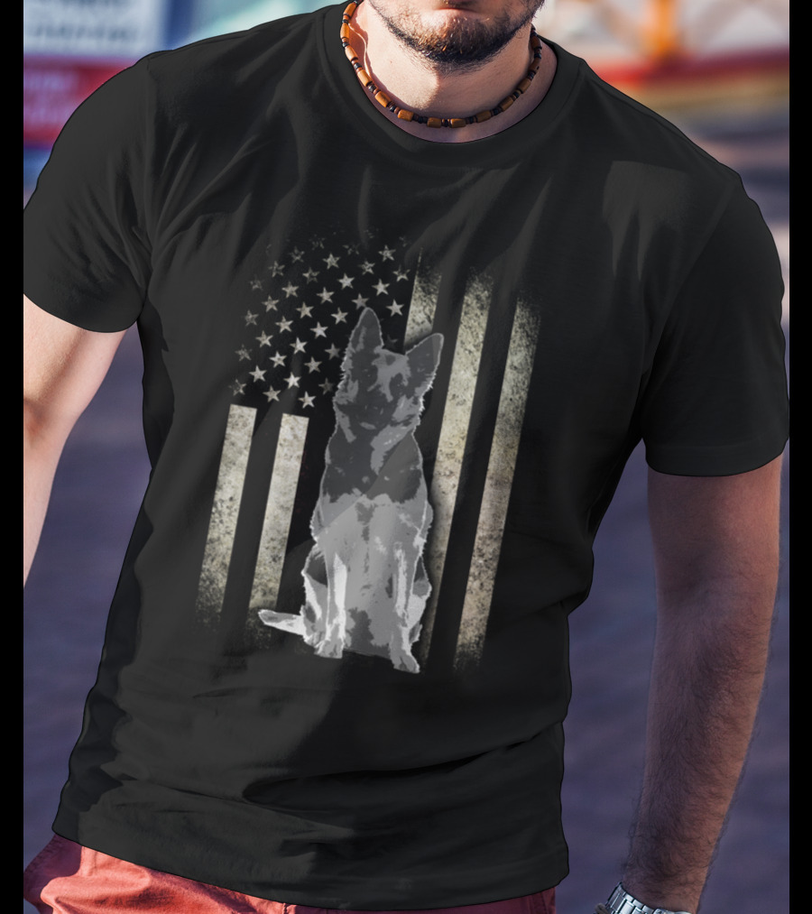 Twosided German Shepherd American Flag T-Shirt