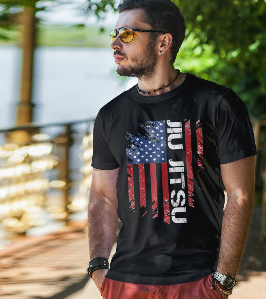 Vintage American USA Flag Jiu Jitsu T-Shirt