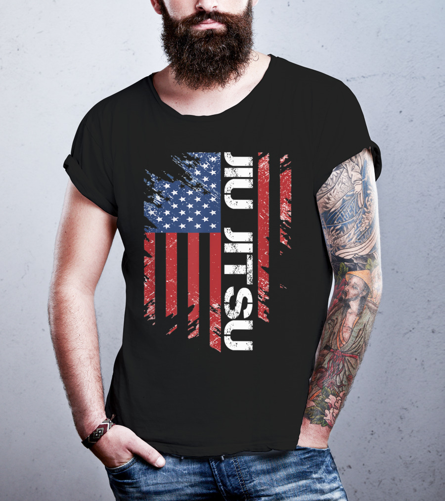 Vintage American USA Flag Jiu Jitsu T-Shirt