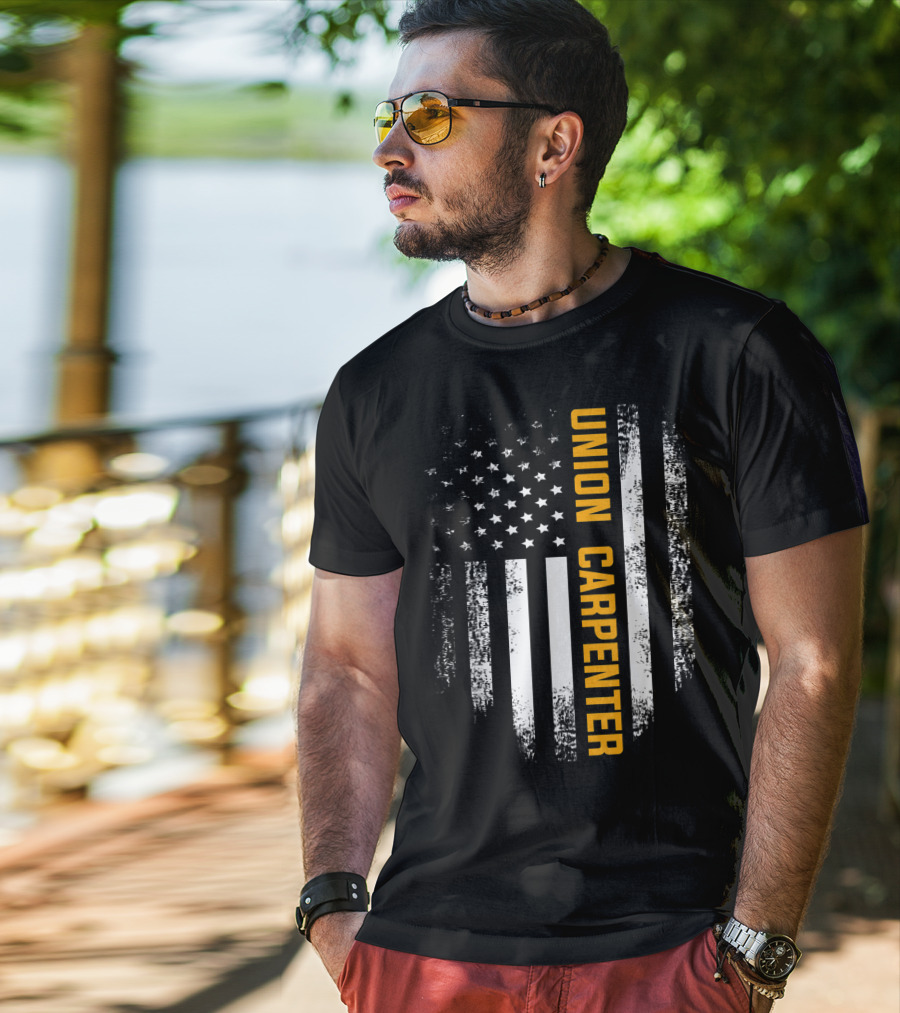 Union Carpenter Vintage American USA Flag Cool T-Shirt