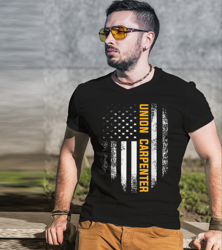 Union Carpenter Vintage American USA Flag Cool T-Shirt