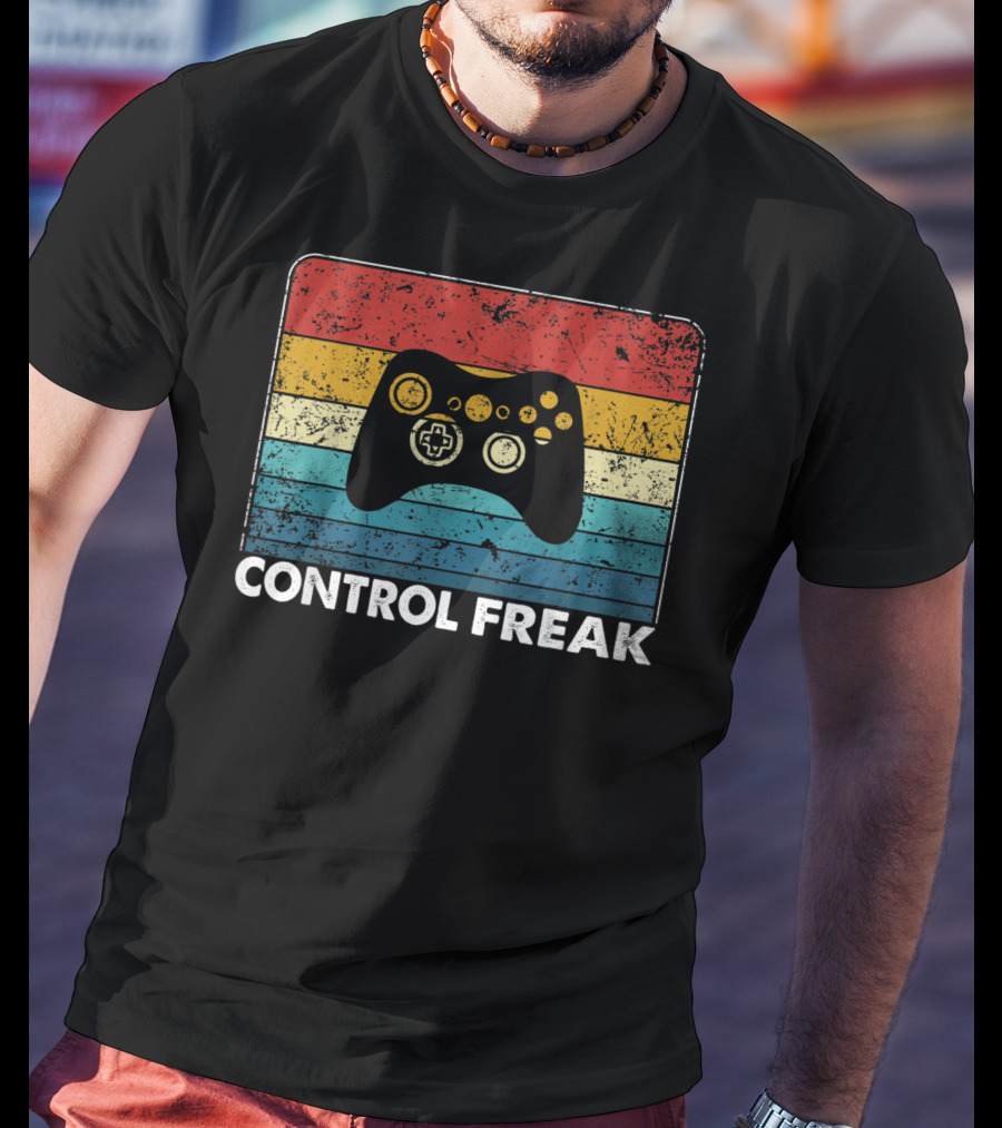 Control Freak Vintage Video Game Controller Retro Stripes T-Shirt