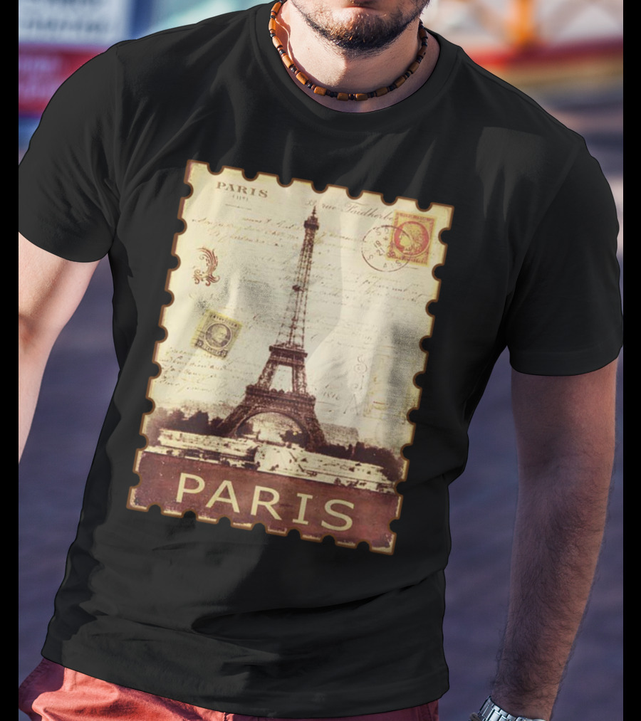 Vintage Eiffel Tower Paris Stamp With Distressed Paris Text T-Shirt
