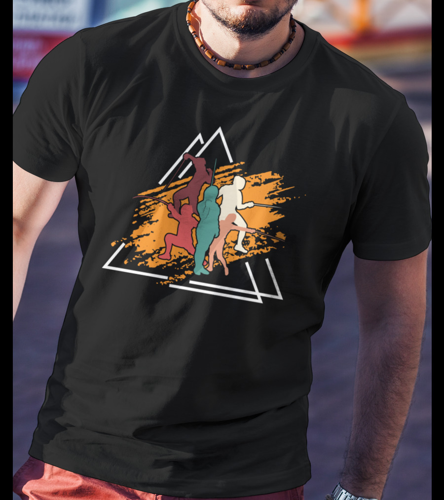 Vintage Fencing Sports Sword Fight Triangles Dynamic T-Shirt