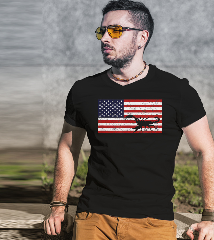 Vintage Distressed American Flag Scorpion T-Shirt