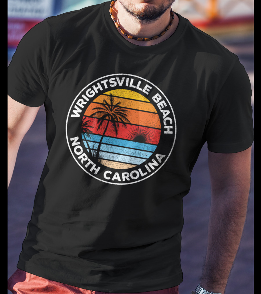 Wrightsville Beach North Carolina Sunset Palm Retro T-Shirt