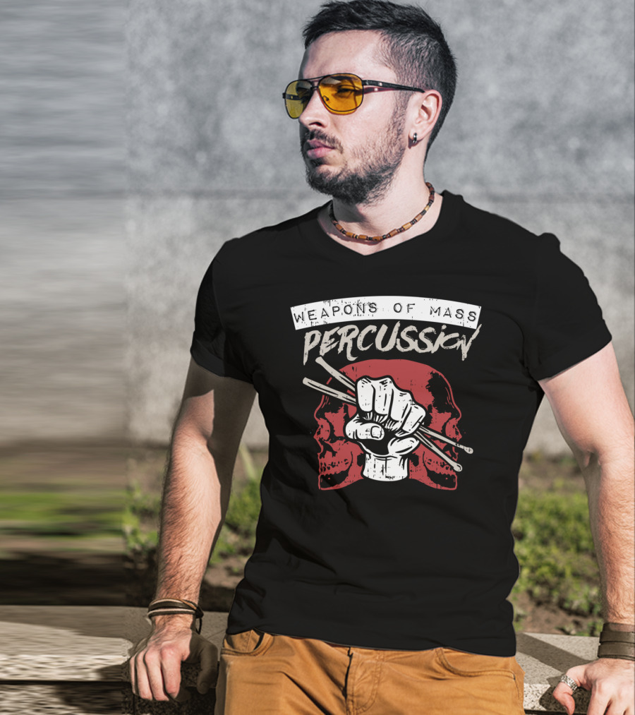 Weapons Of Mass Percussion Skull Fist Drummer Sticks T-Shirt