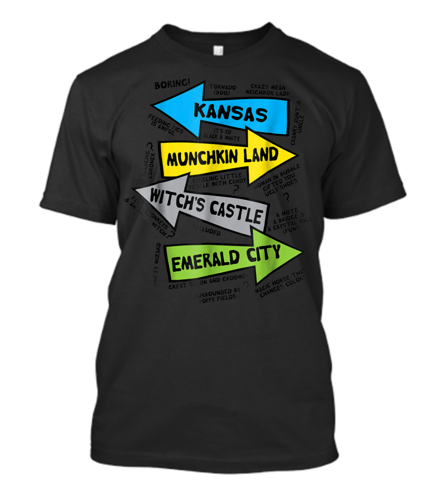 Wizard Of Oz Kansas Munchkin Land Witch's Castle Emerald City Choices T-Shirt