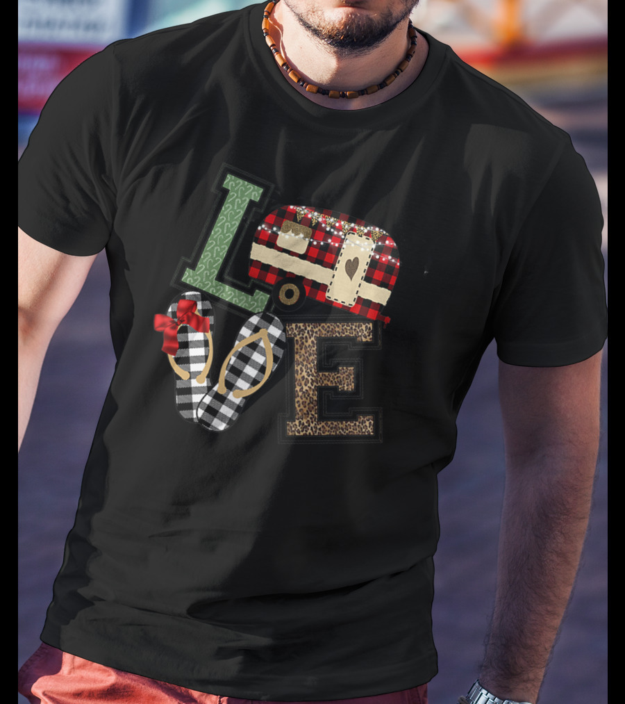 Love Christmas Camper Red Plaid RV Trailer T-Shirt