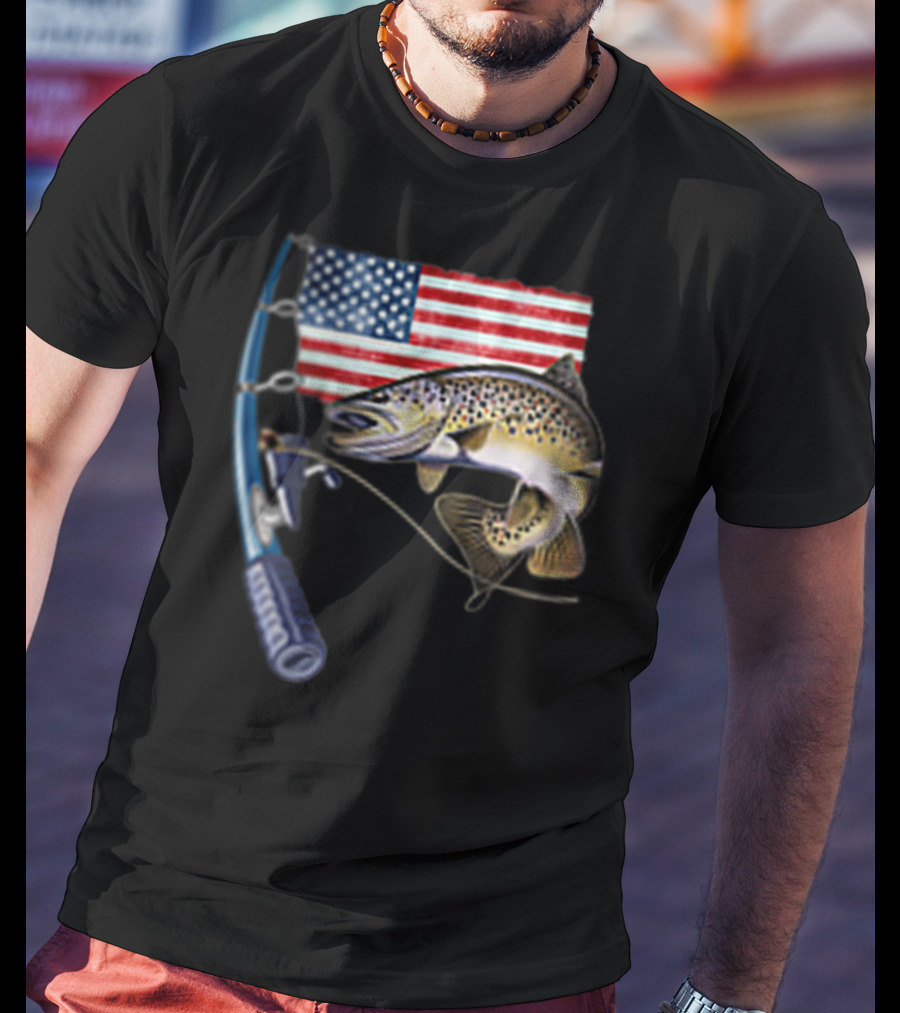American Flag Fishing Hooked On A Feeling T-Shirt