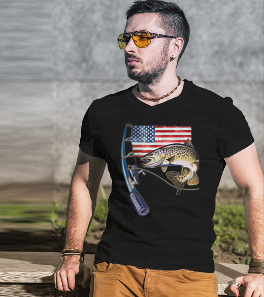 American Flag Fishing Hooked On A Feeling T-Shirt
