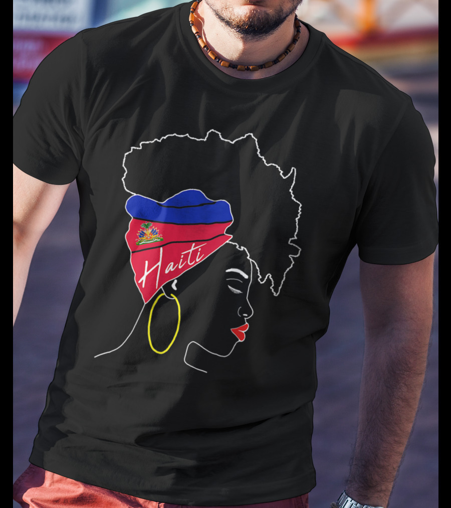 Haitian Girl With Haiti Flag Afro Headwrap Profile T-Shirt