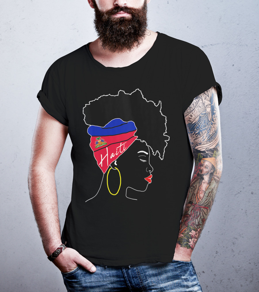 Haitian Girl With Haiti Flag Afro Headwrap Profile T-Shirt