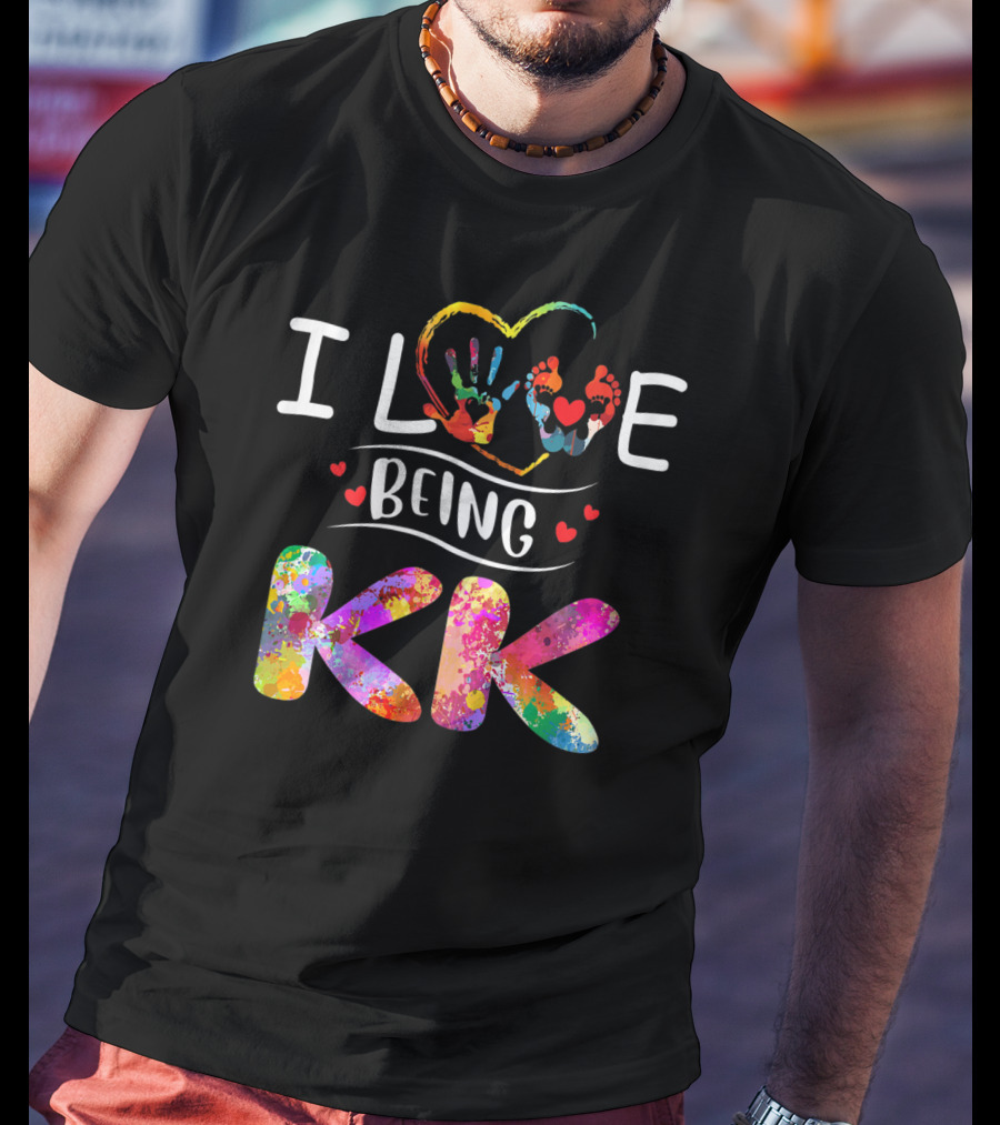 I Love Being KK Colorful Handprint Heart Grandma T-Shirt