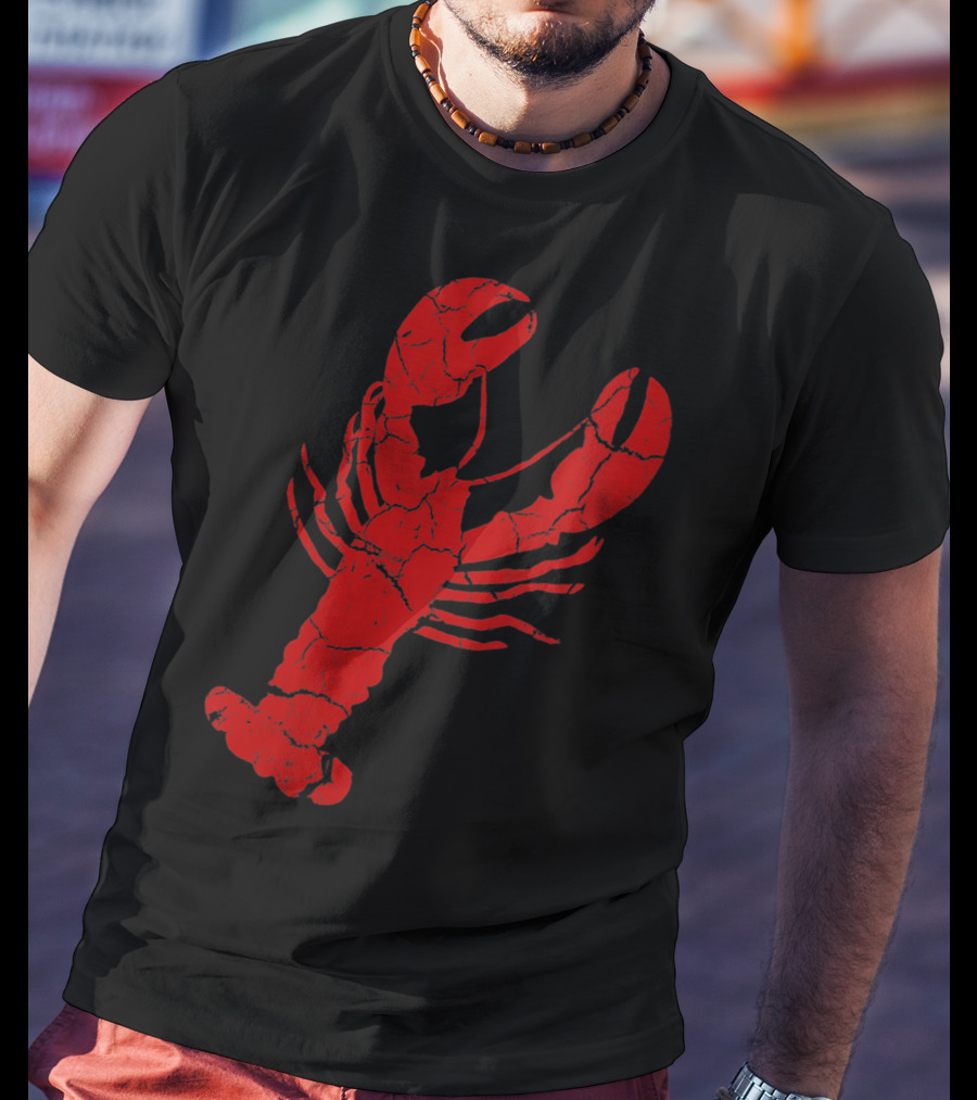 Vintage Lobster Print Red Cracked T-Shirt