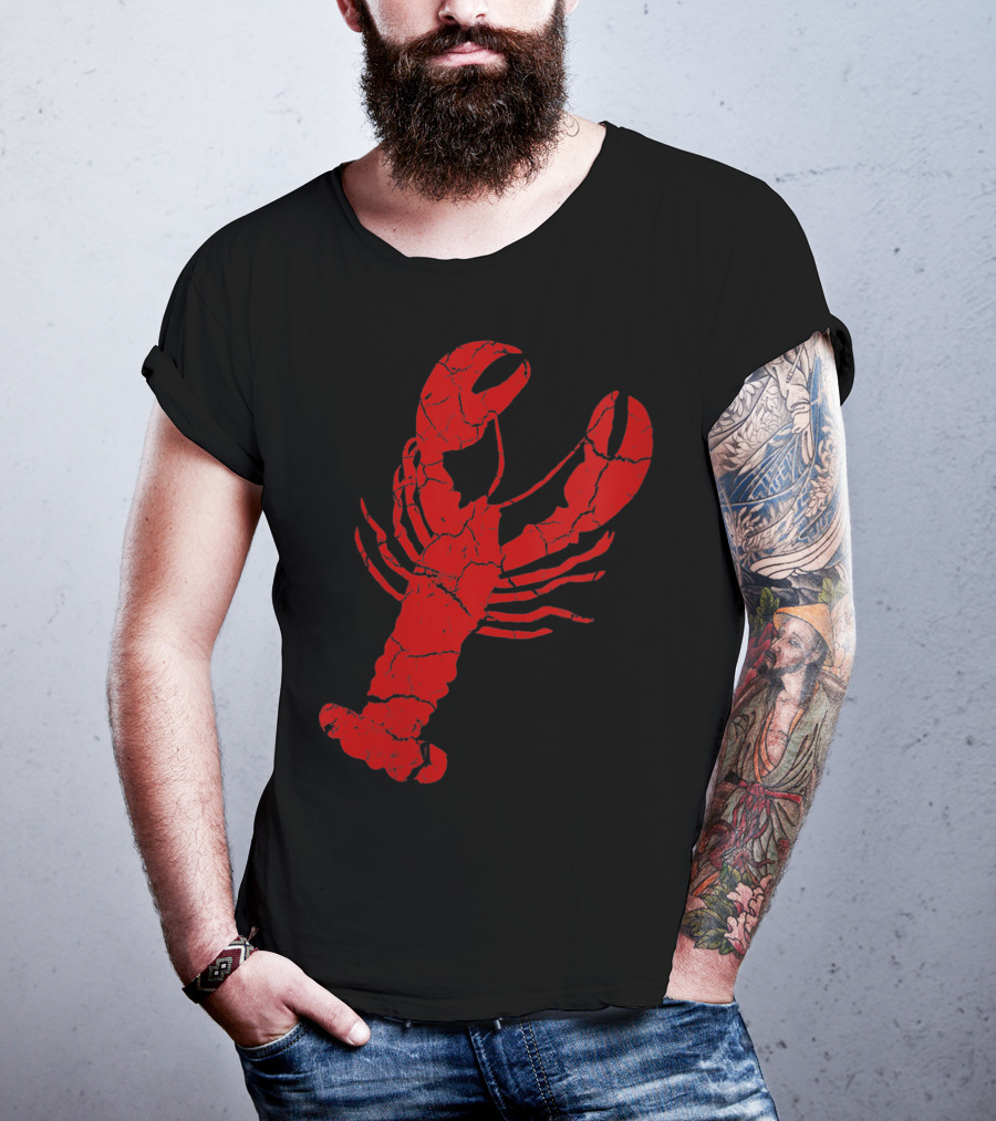 Vintage Lobster Print Red Cracked T-Shirt