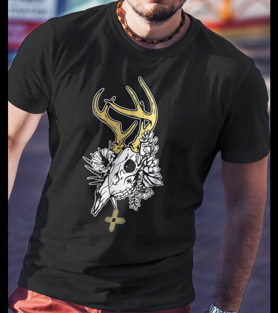 Zia Symbol With Deer Skull And Succulents Southwest Native T-Shirt