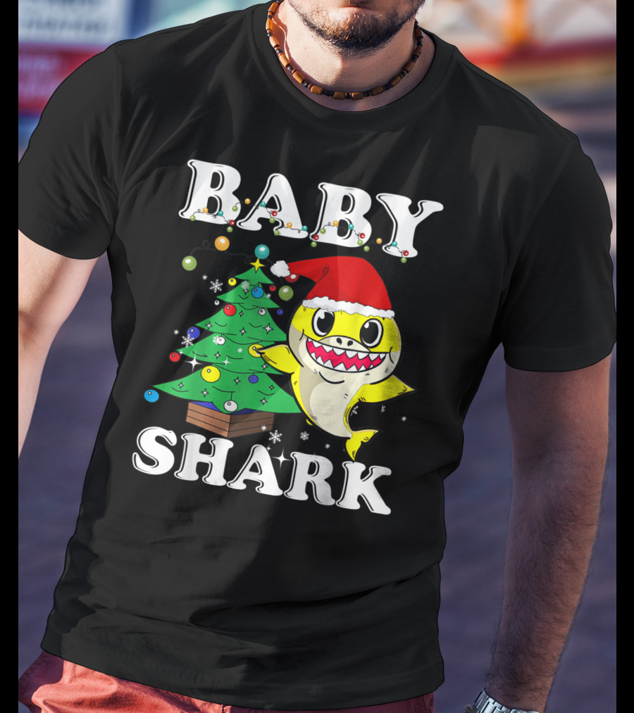 Baby Shark Christmas Tree Santa Hat T-Shirt