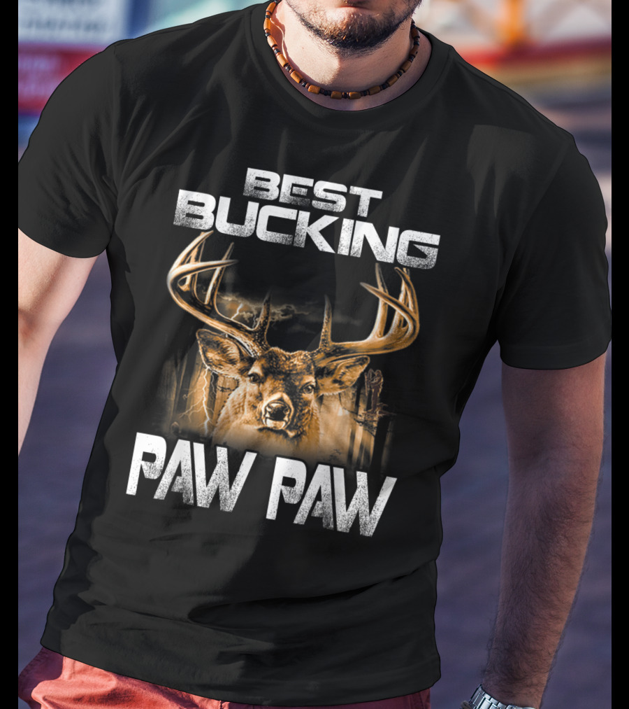 Best Bucking Paw Paw Funny Hunting Father's Deer Head Antlers T-Shirt