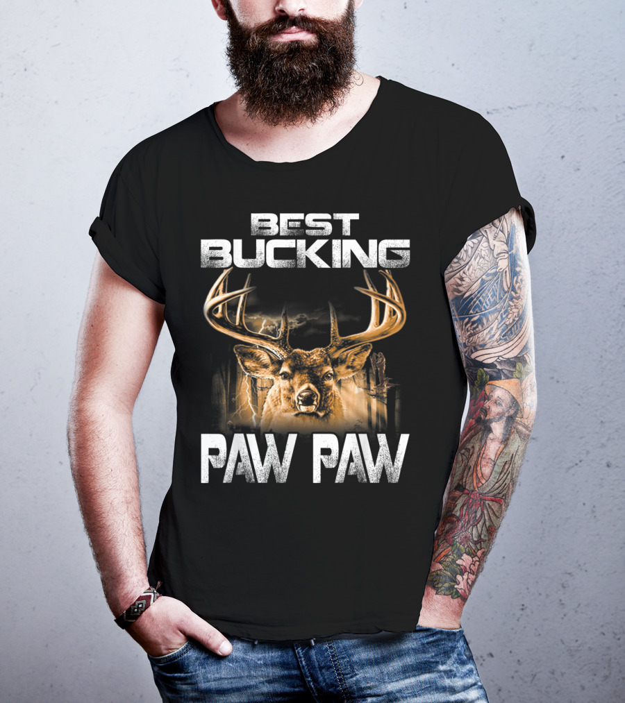 Best Bucking Paw Paw Funny Hunting Father's Deer Head Antlers T-Shirt