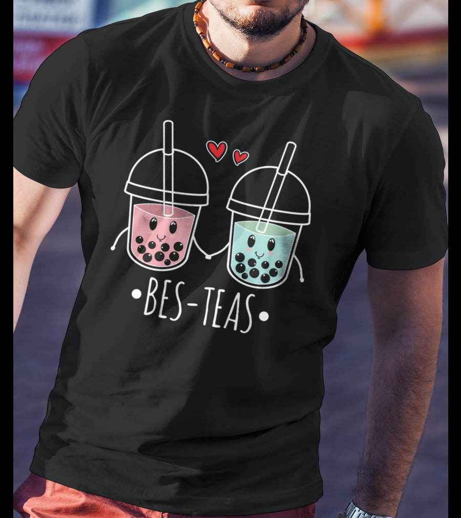 Besteas Bubble Tea Cute Boba Milk Lover With Hearts T-Shirt