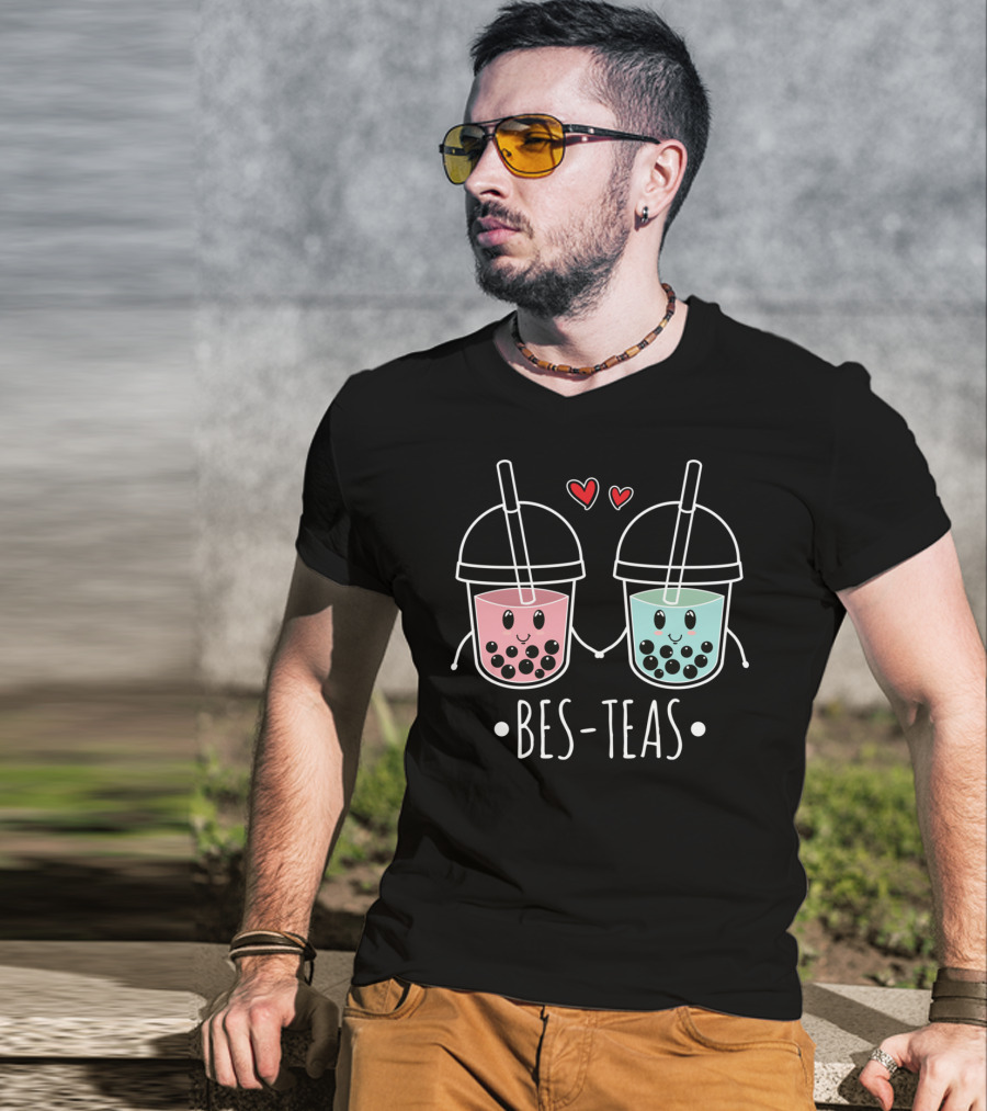 Besteas Bubble Tea Cute Boba Milk Lover With Hearts T-Shirt