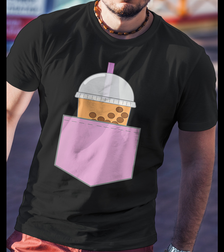 Bubble Tea Boba Cup In Pink Pocket T-Shirt