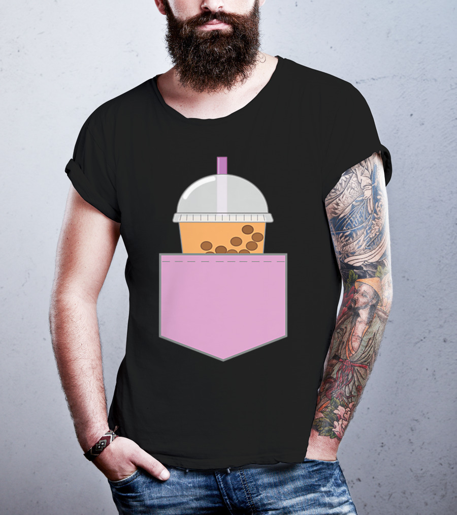Bubble Tea Boba Cup In Pink Pocket T-Shirt