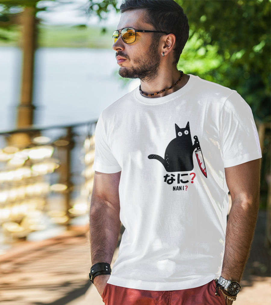 Nani What Murderous Black Cat With Knife Kanji T-Shirt