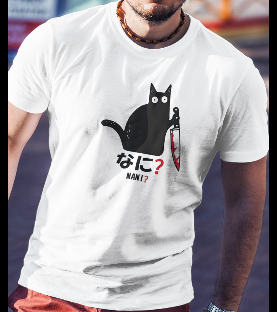 Nani What Murderous Black Cat With Knife Kanji T-Shirt