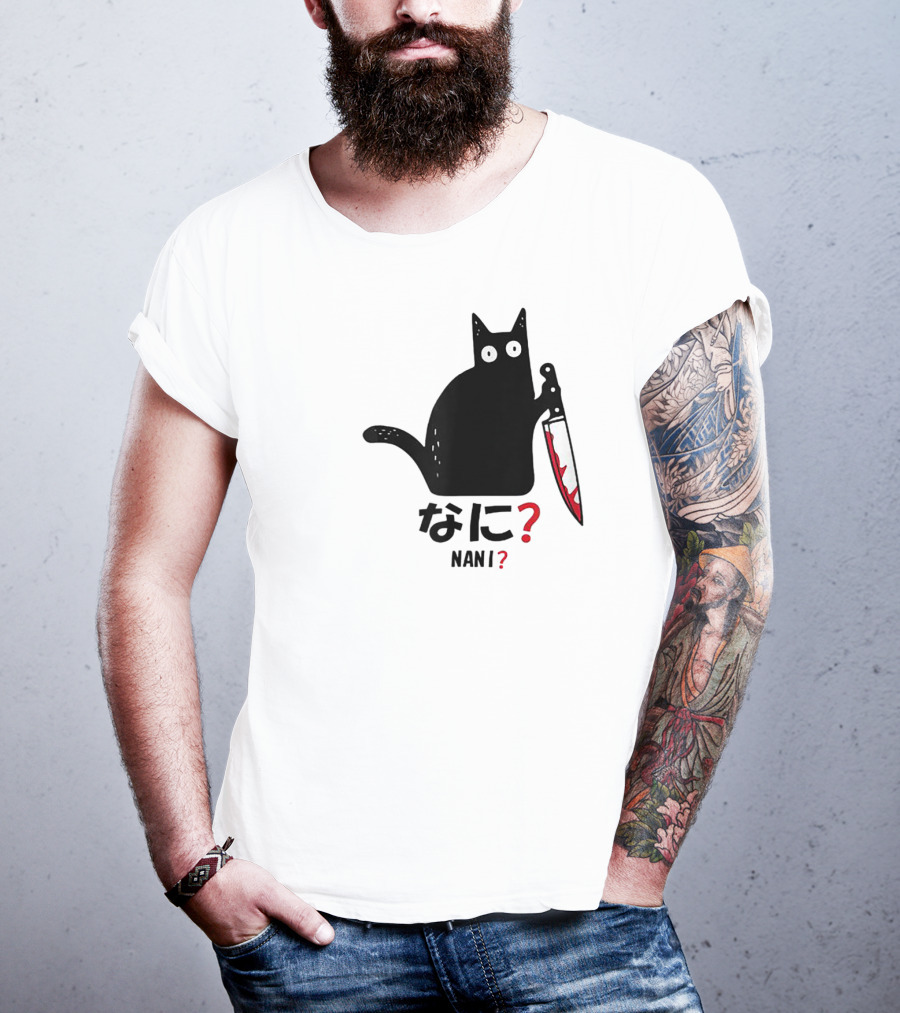 Nani What Murderous Black Cat With Knife Kanji T-Shirt