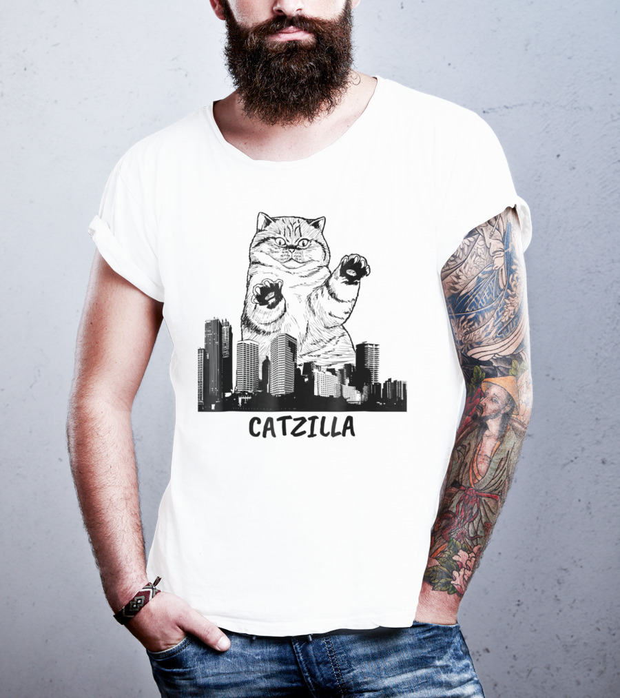 Catzilla Kitty Cat Pop Culture Cityscape Monster Kitty T-Shirt