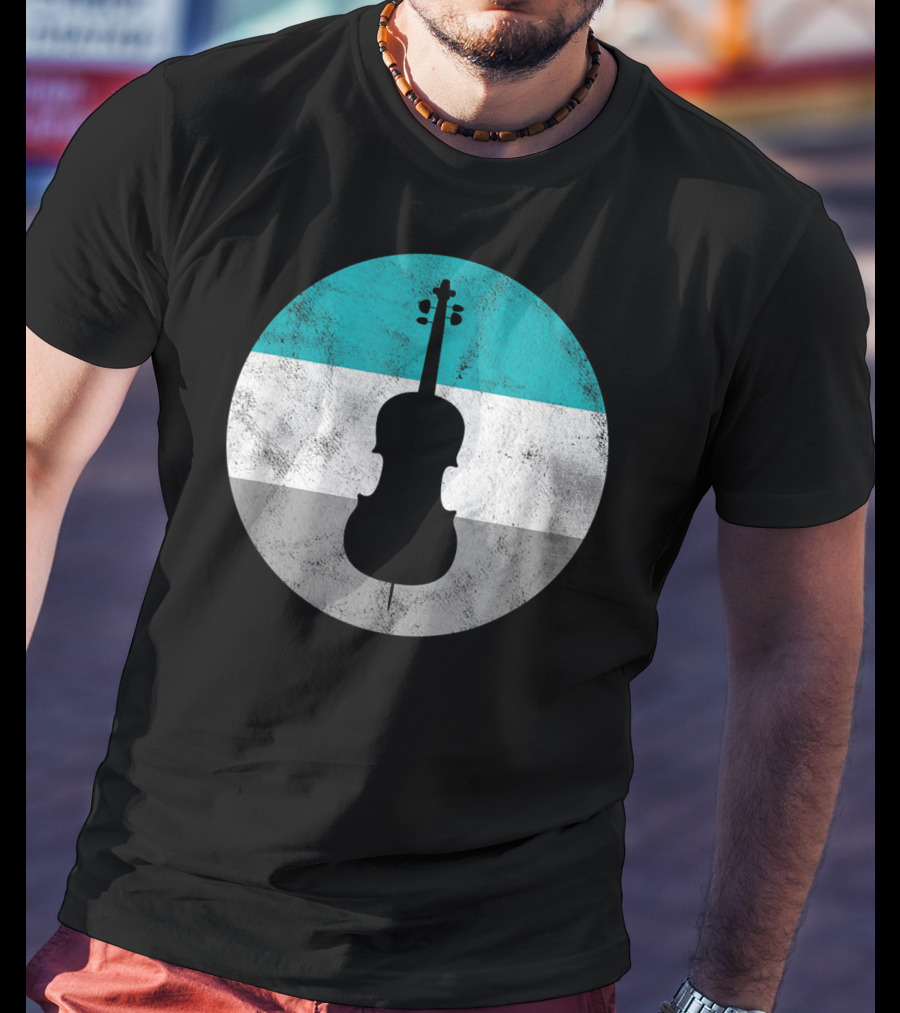 Cello Silhouette With Teal White Gray Circle Background T-Shirt