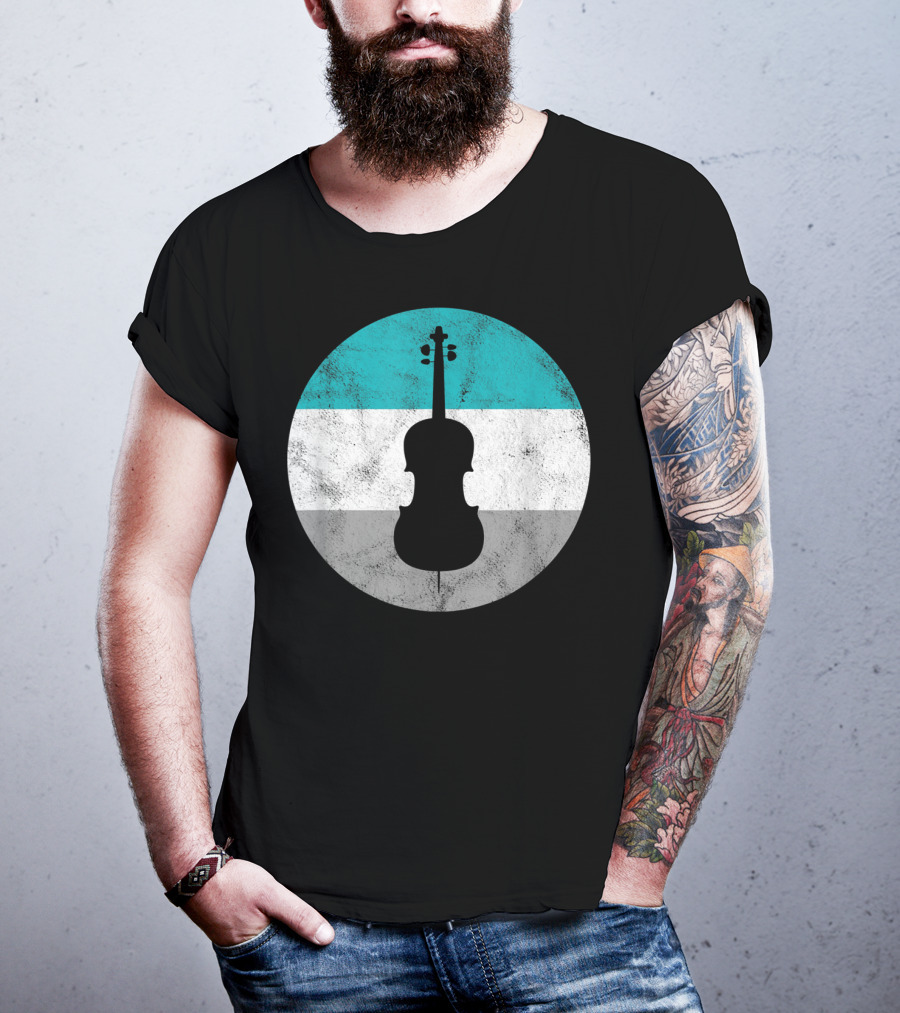 Cello Silhouette With Teal White Gray Circle Background T-Shirt