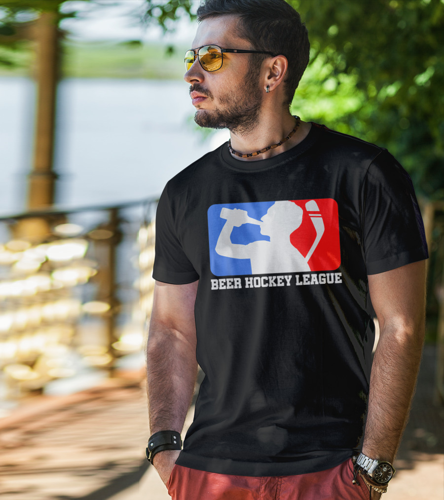 Beer Hockey League Icehockey Drinking Silhouette In Red White And Blue T-Shirt