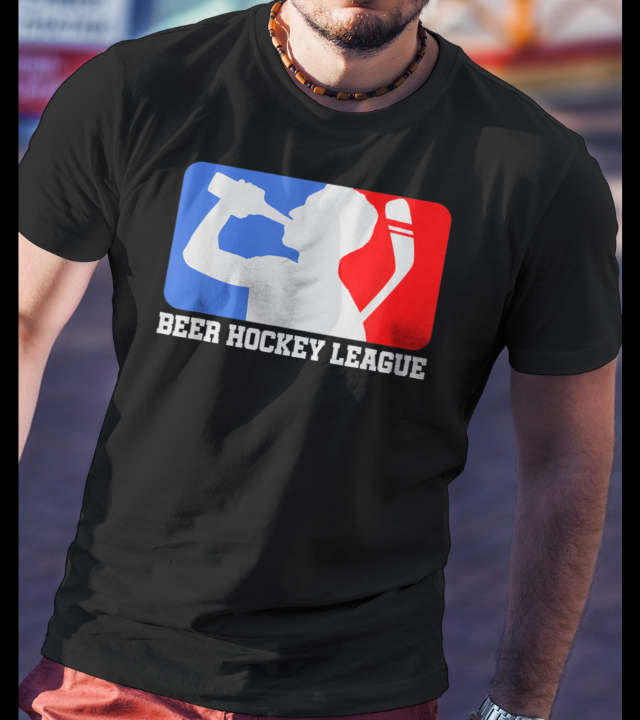 Beer Hockey League Icehockey Drinking Silhouette In Red White And Blue T-Shirt