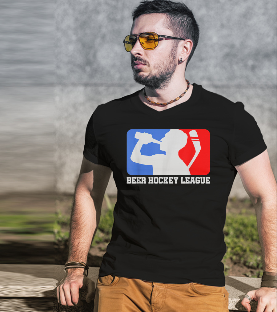 Beer Hockey League Icehockey Drinking Silhouette In Red White And Blue T-Shirt