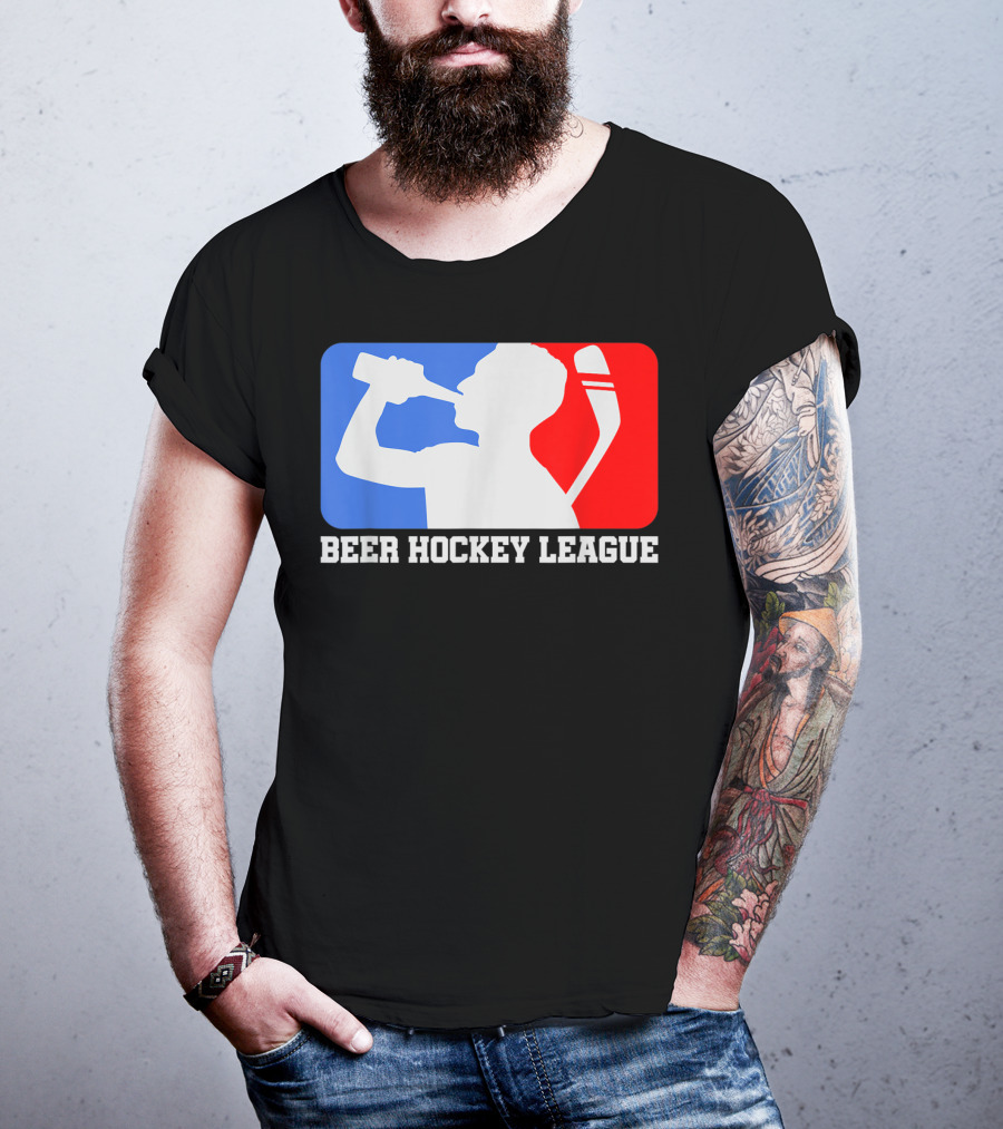 Beer Hockey League Icehockey Drinking Silhouette In Red White And Blue T-Shirt
