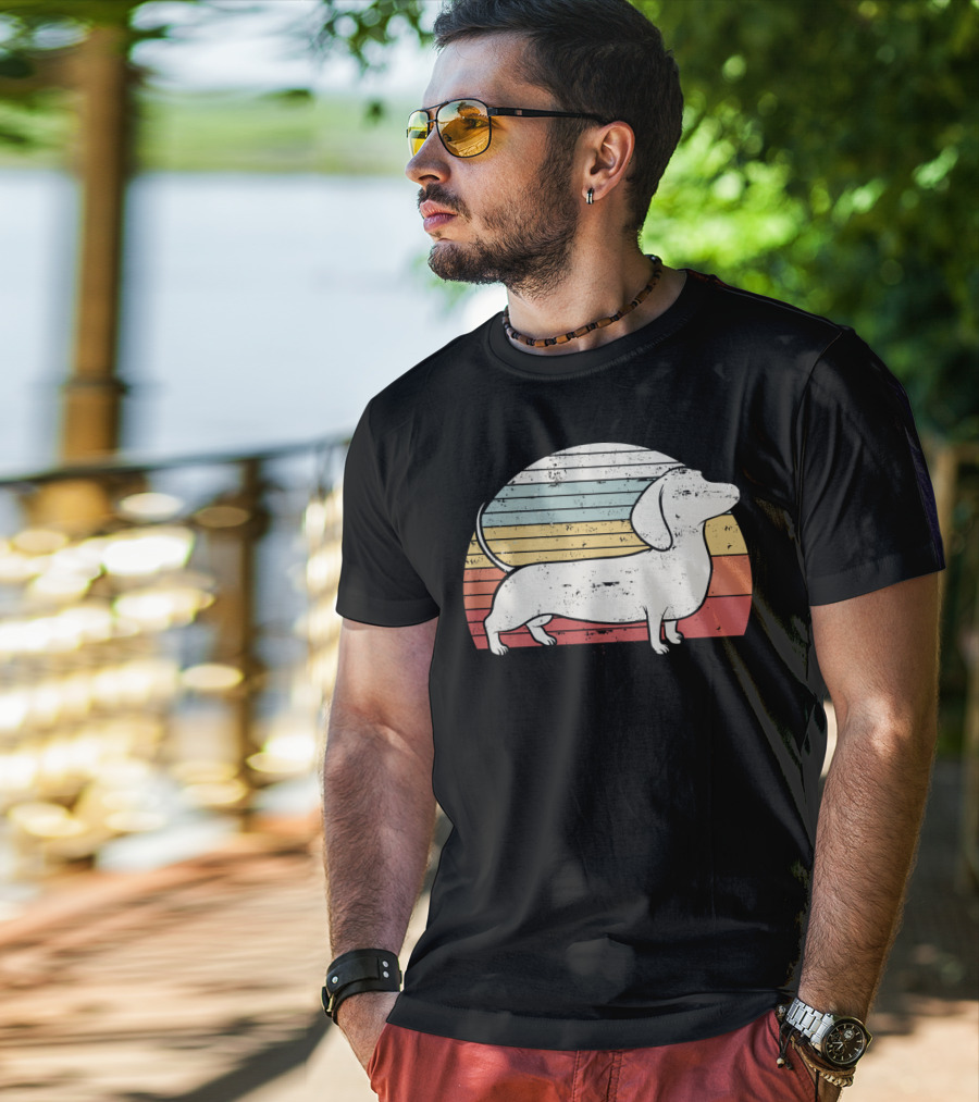Retro Striped Cool Dachshund Dog Weiner Dog Fans T-Shirt