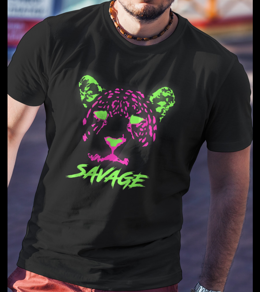Savage Neon Glow Leopard Fluorescent Critical Nerd T-Shirt