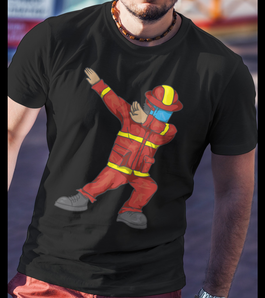 Dabbing Firefighter Cute Dancing Firefighter Red T-Shirt